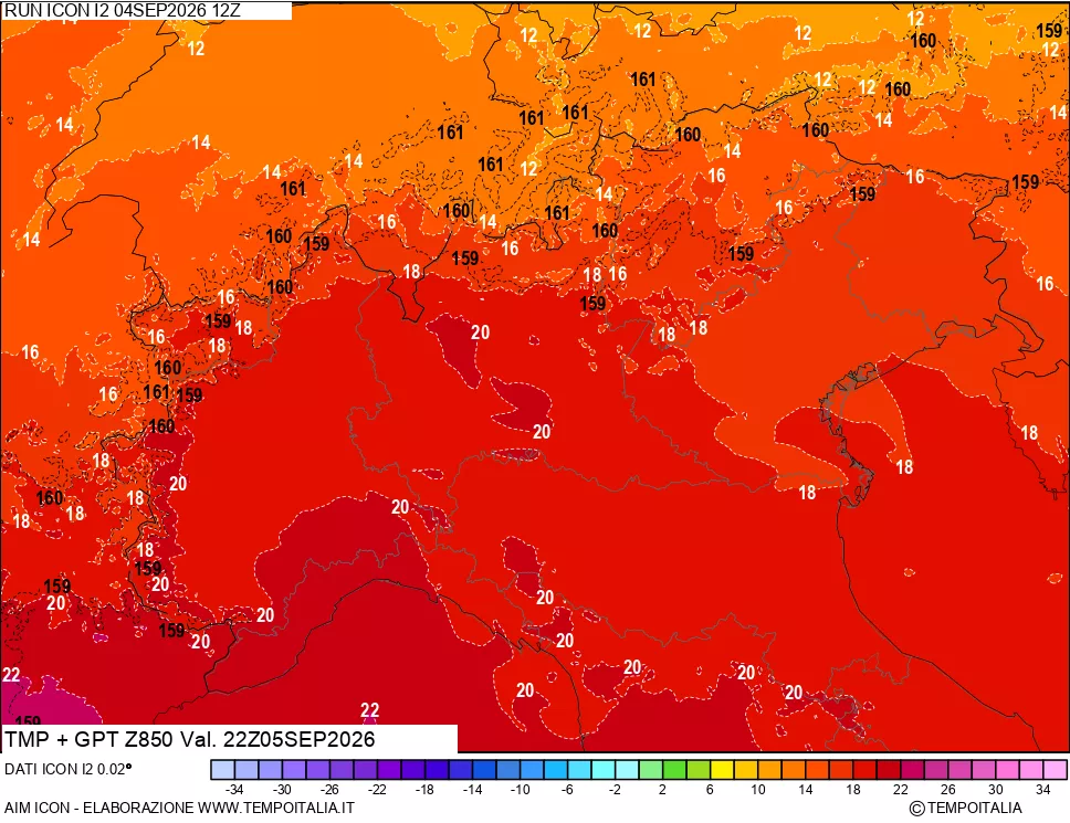mappa 850 hPa Temp + GPT