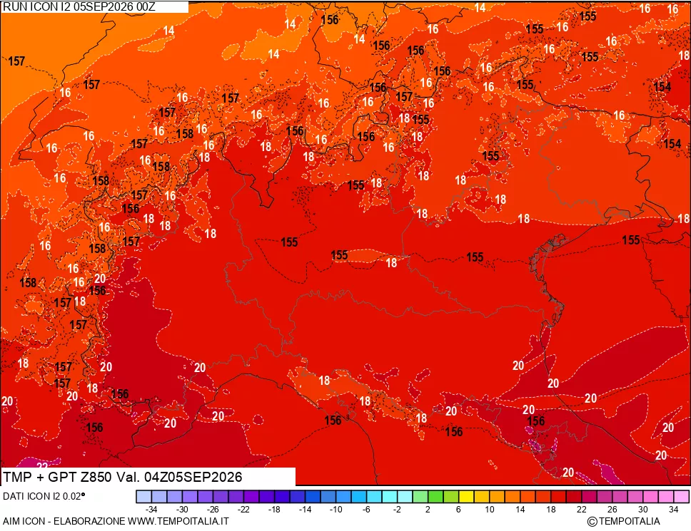 mappa 850 hPa Temp + GPT