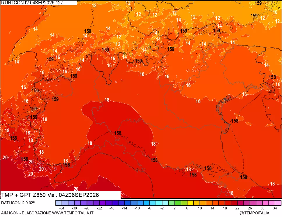 mappa 850 hPa Temp + GPT