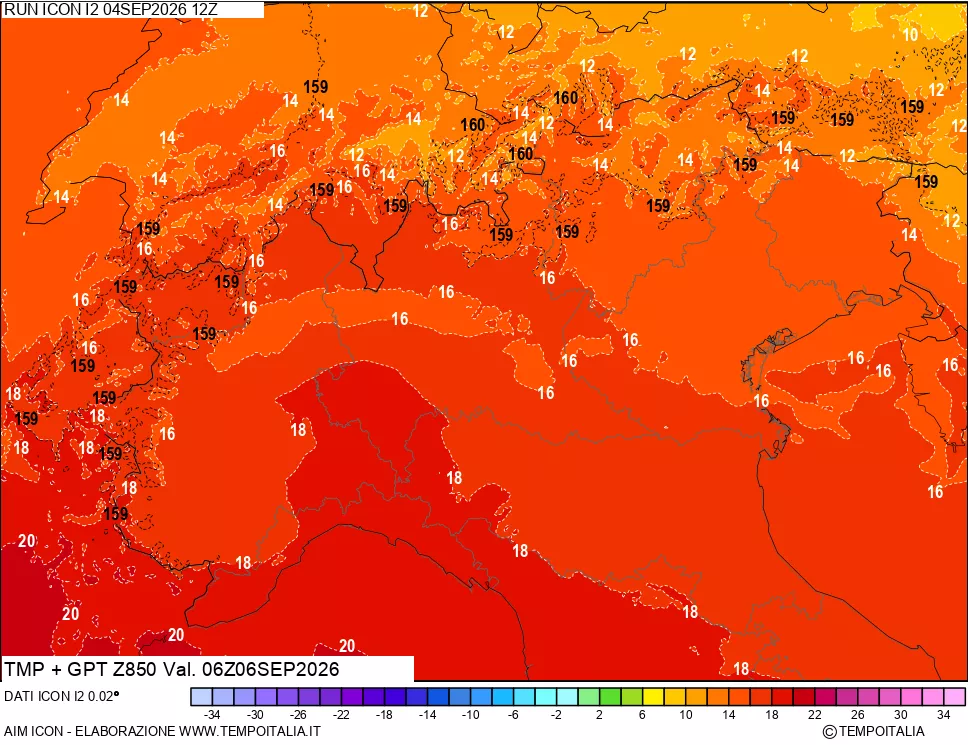 mappa 850 hPa Temp + GPT