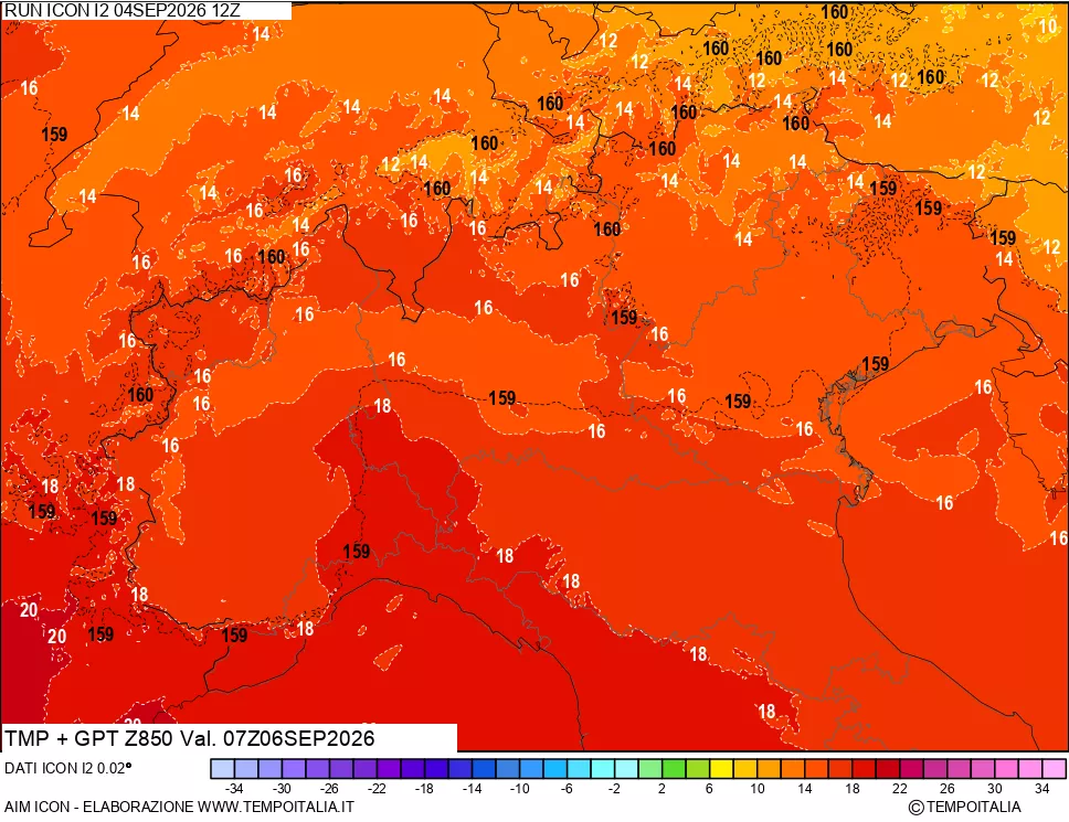 mappa 850 hPa Temp + GPT