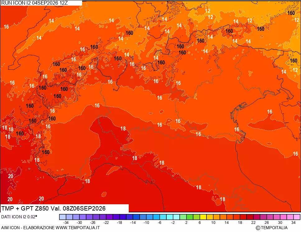 mappa 850 hPa Temp + GPT