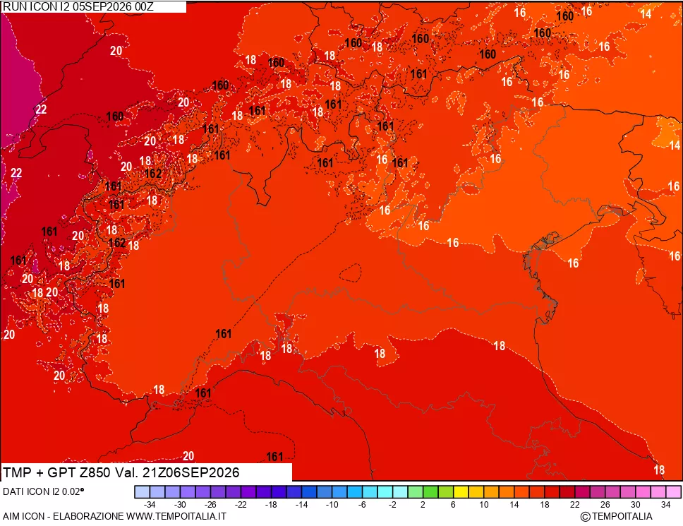 mappa 850 hPa Temp + GPT