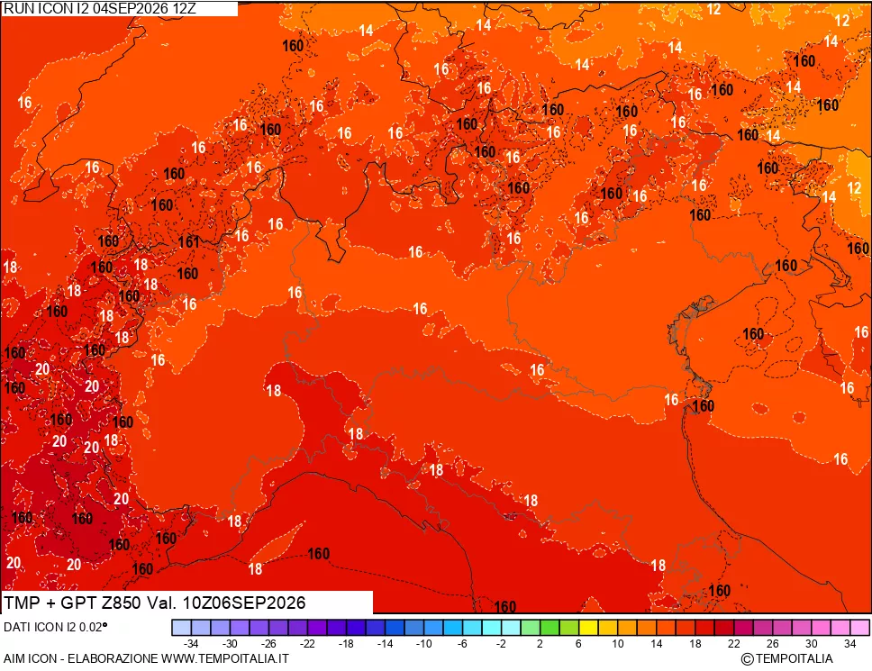 mappa 850 hPa Temp + GPT