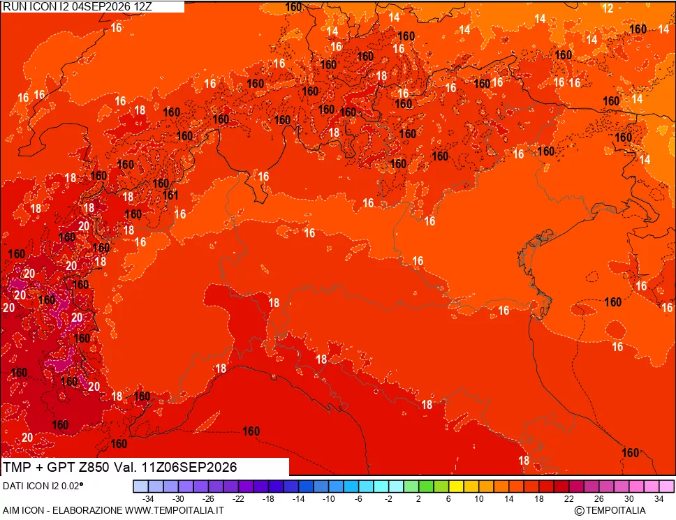 mappa 850 hPa Temp + GPT