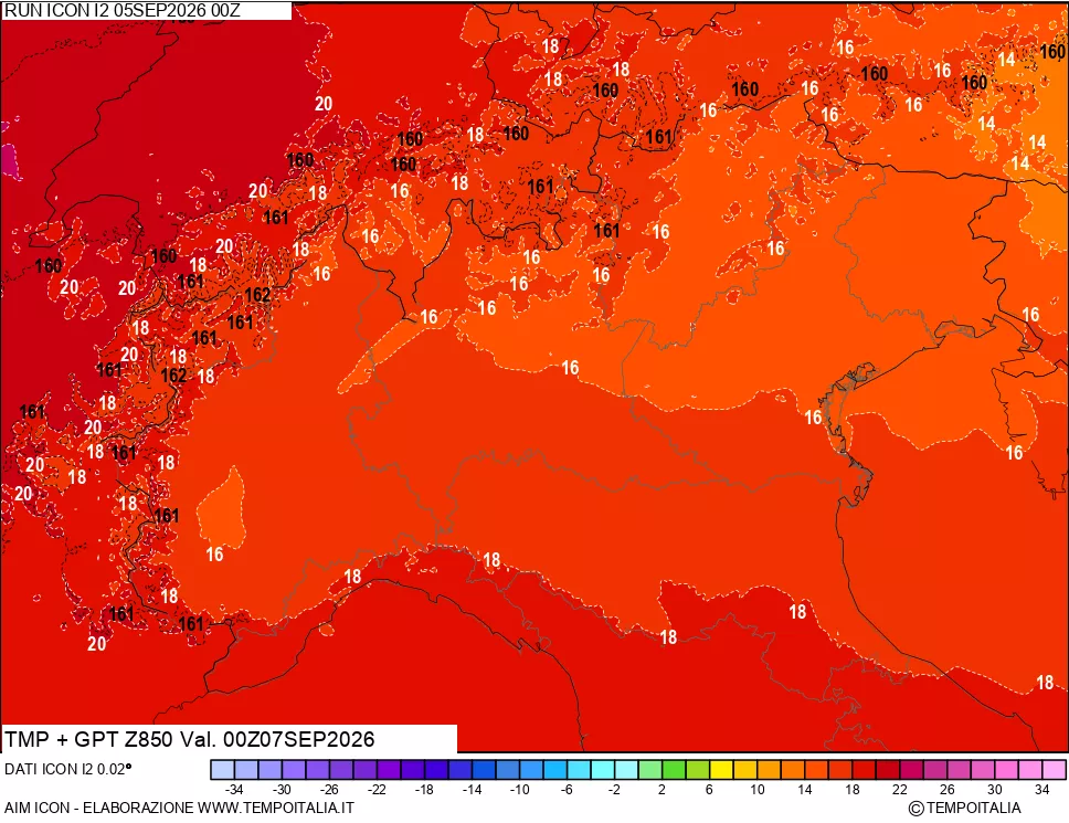 mappa 850 hPa Temp + GPT