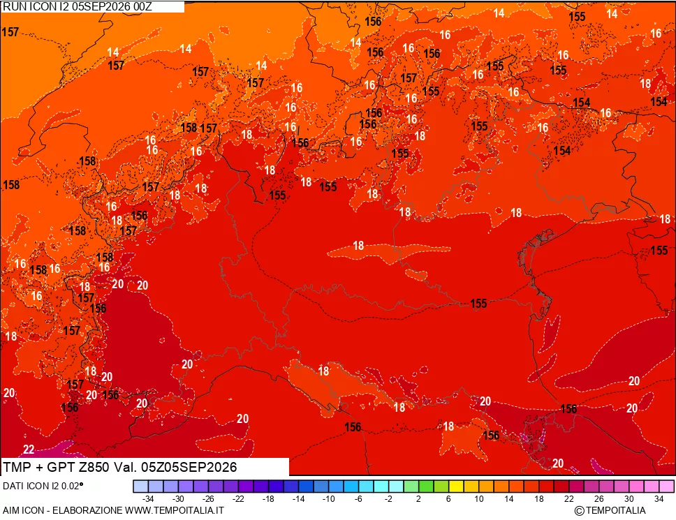 mappa 850 hPa Temp + GPT
