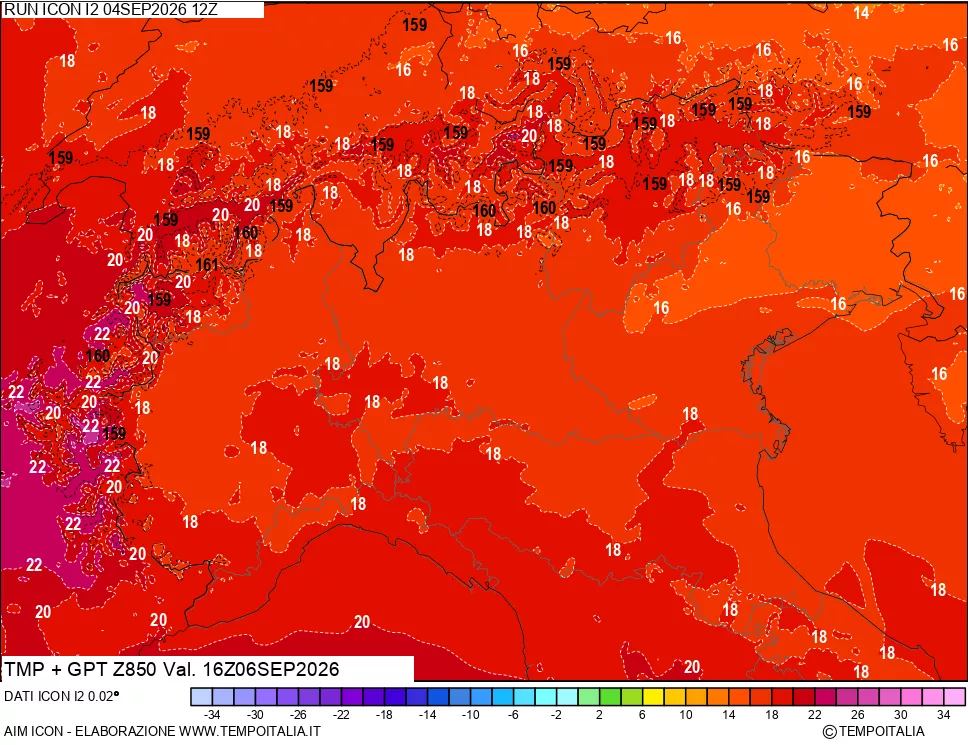 mappa 850 hPa Temp + GPT