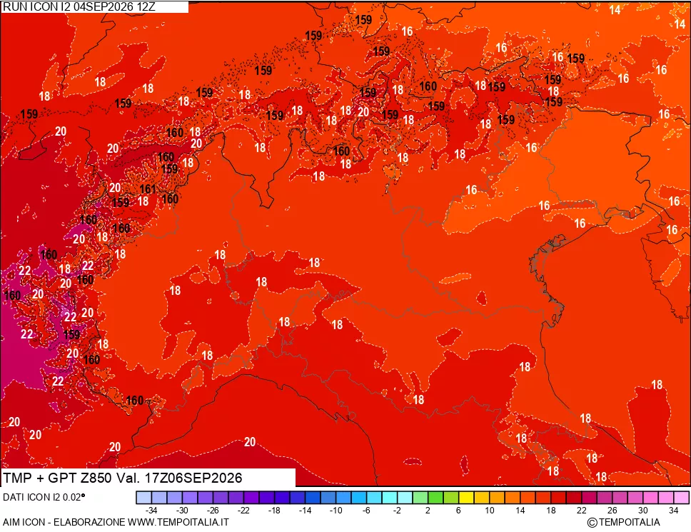 mappa 850 hPa Temp + GPT