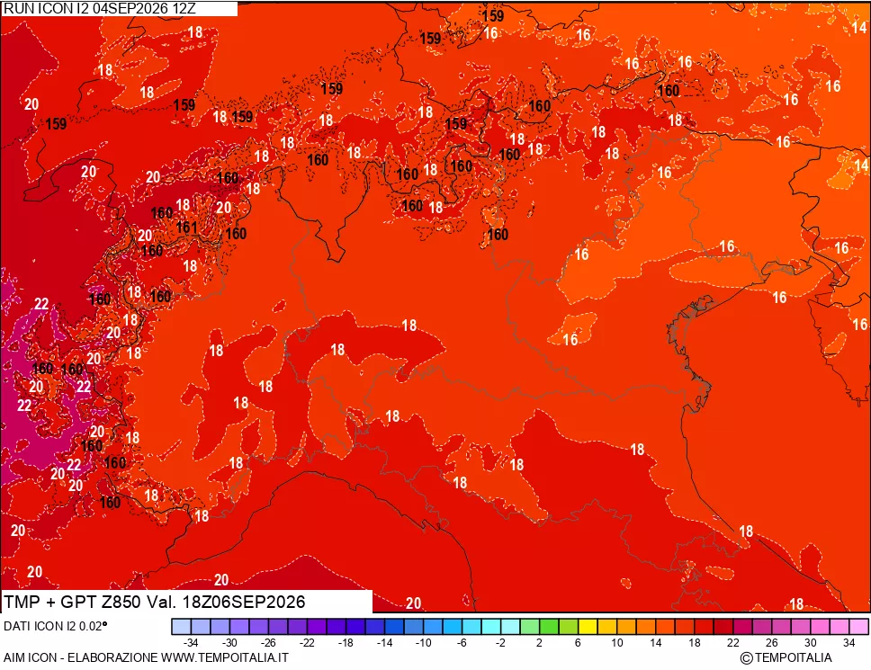 mappa 850 hPa Temp + GPT