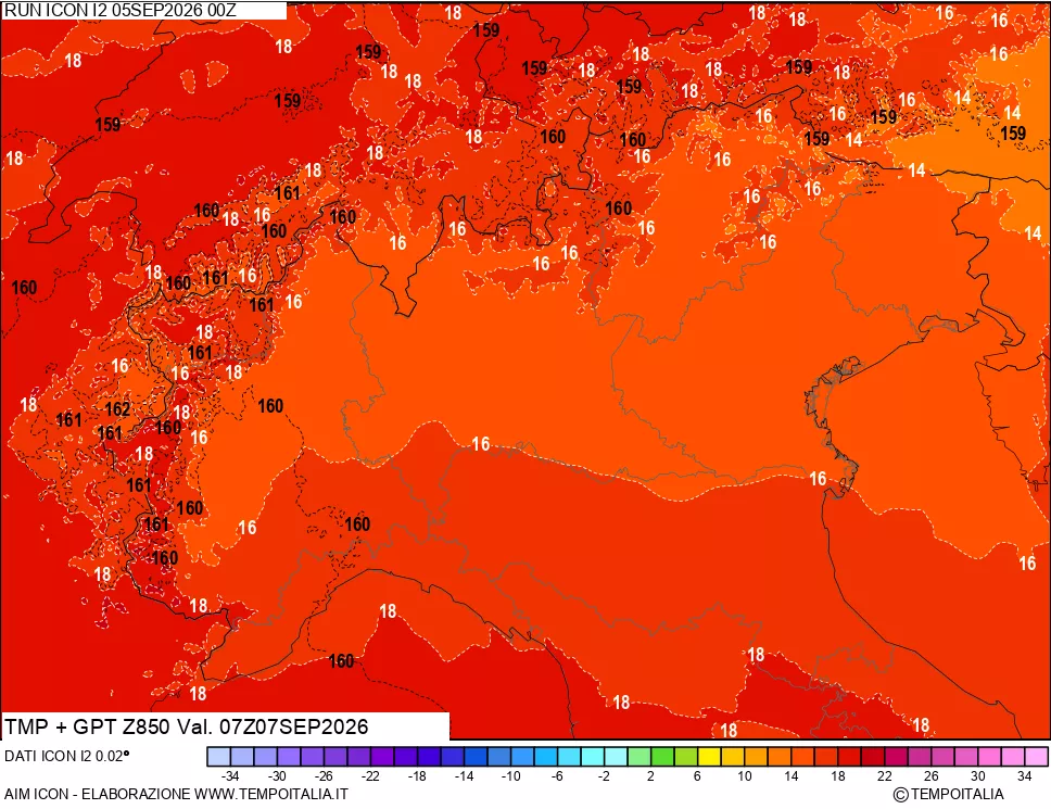 mappa 850 hPa Temp + GPT