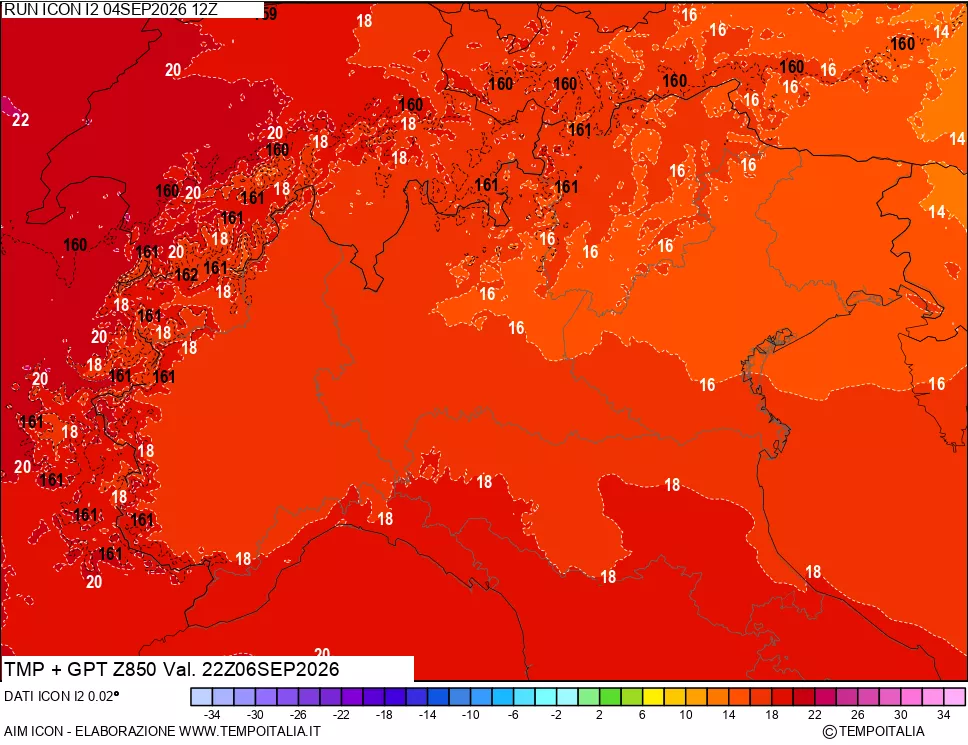 mappa 850 hPa Temp + GPT