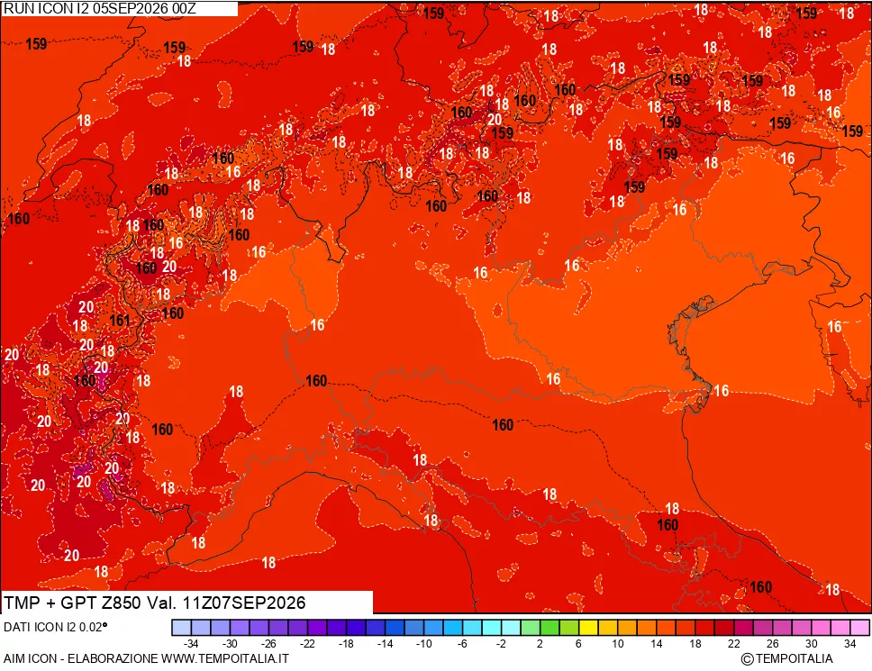 mappa 850 hPa Temp + GPT