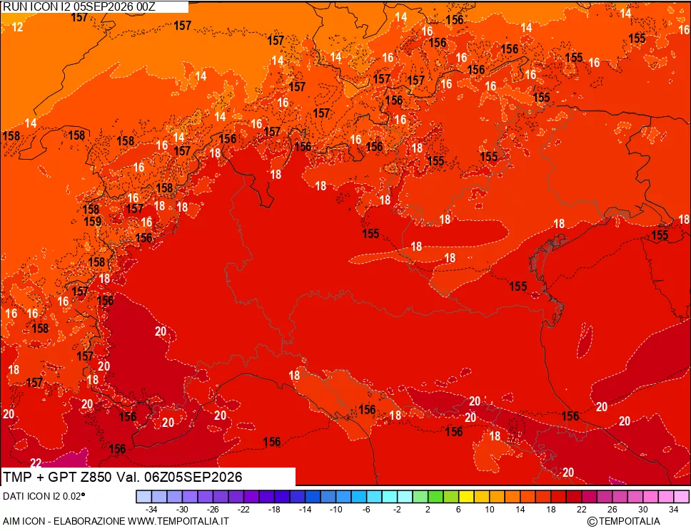 mappa 850 hPa Temp + GPT