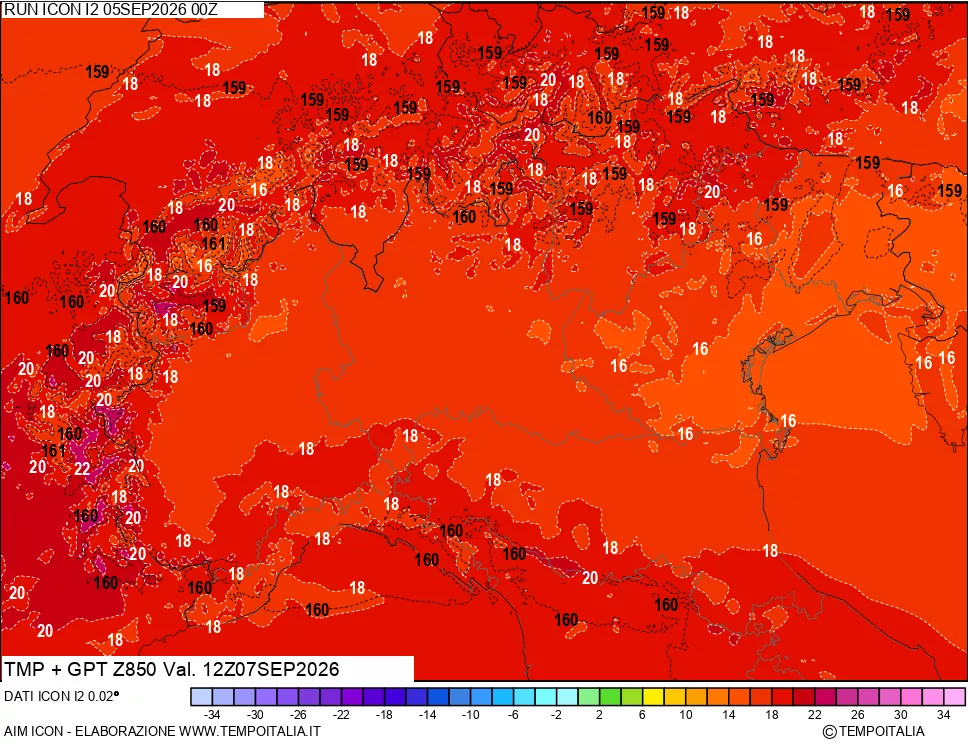 mappa 850 hPa Temp + GPT