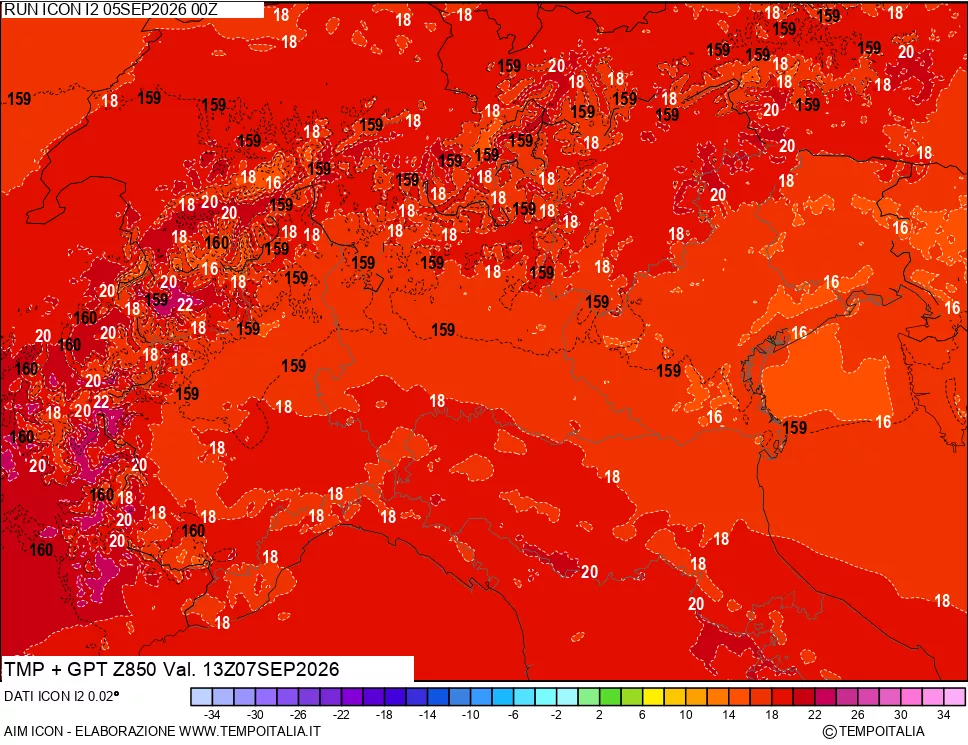 mappa 850 hPa Temp + GPT