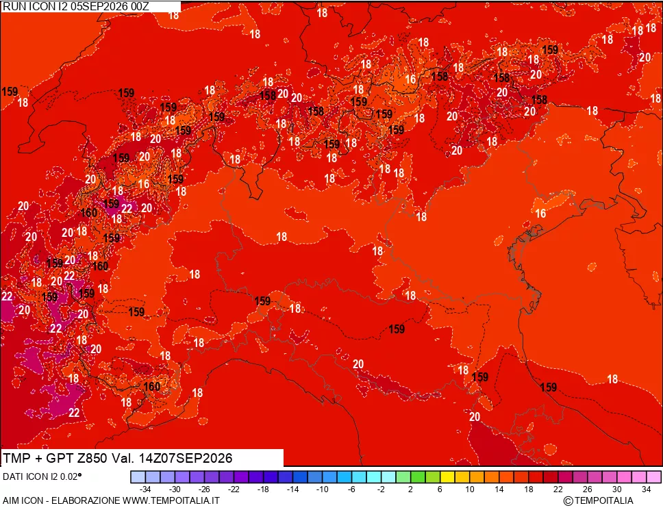 mappa 850 hPa Temp + GPT