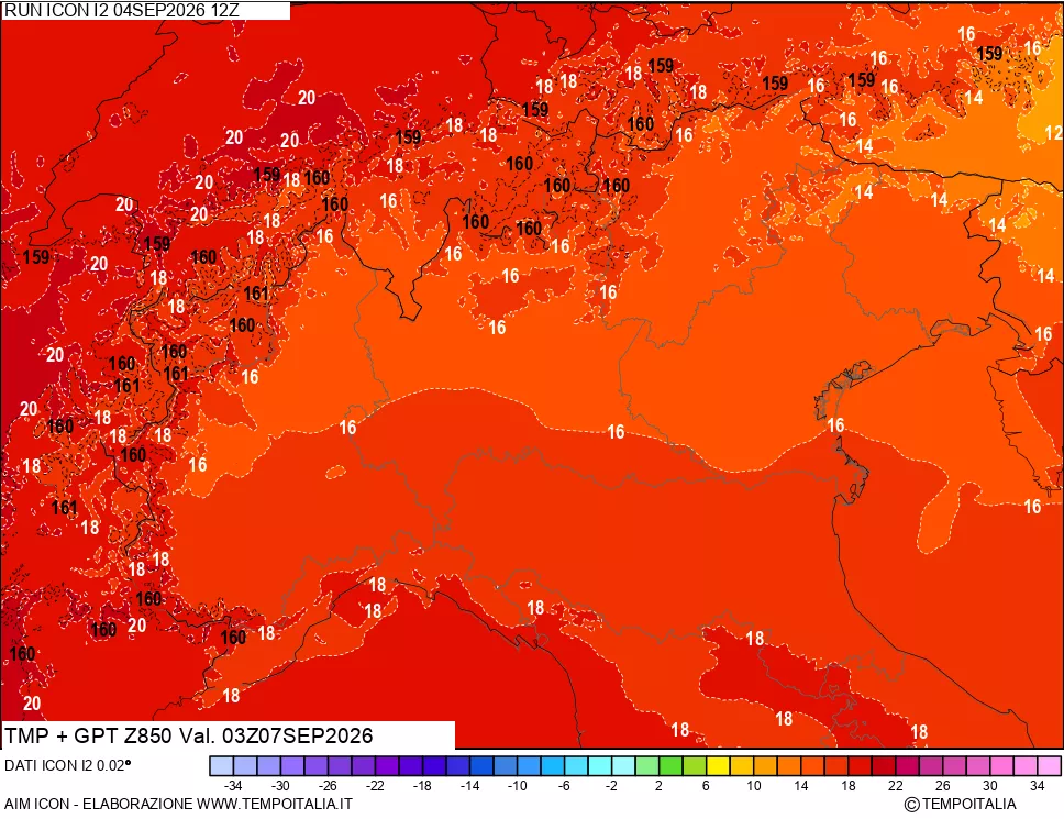 mappa 850 hPa Temp + GPT