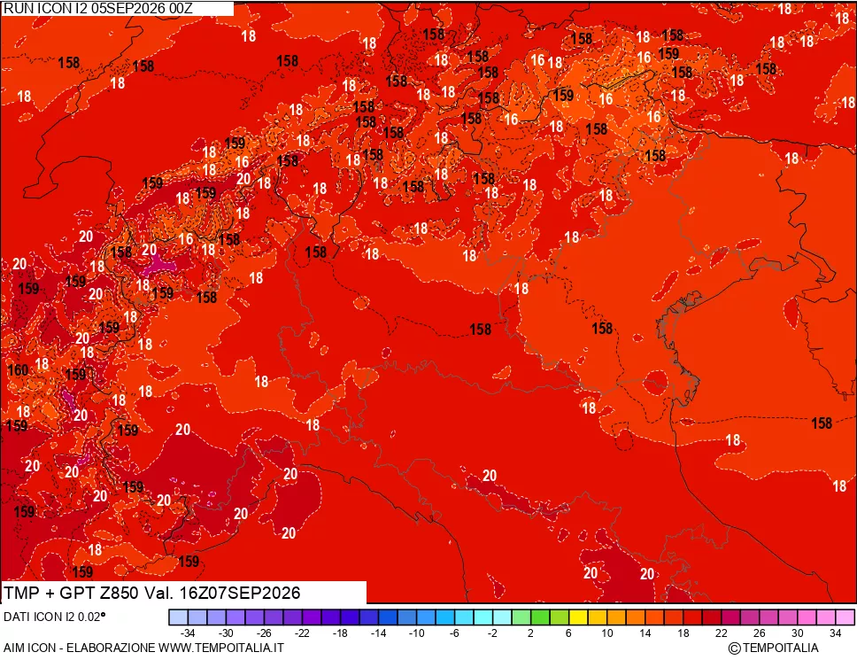 mappa 850 hPa Temp + GPT