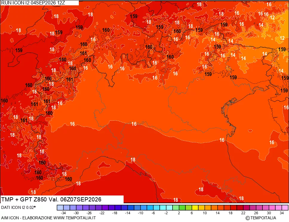 mappa 850 hPa Temp + GPT