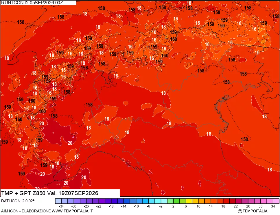 mappa 850 hPa Temp + GPT
