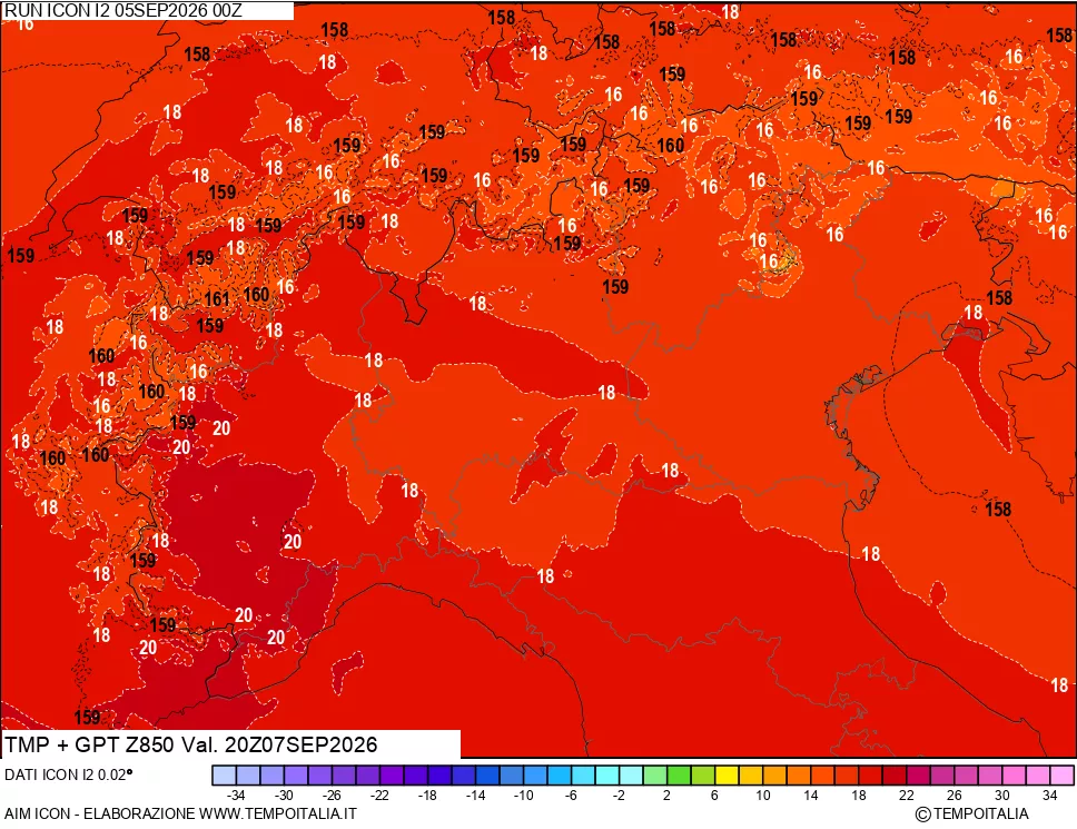 mappa 850 hPa Temp + GPT