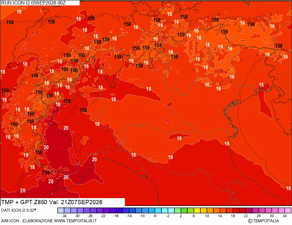 mappa 850 hPa Temp + GPT
