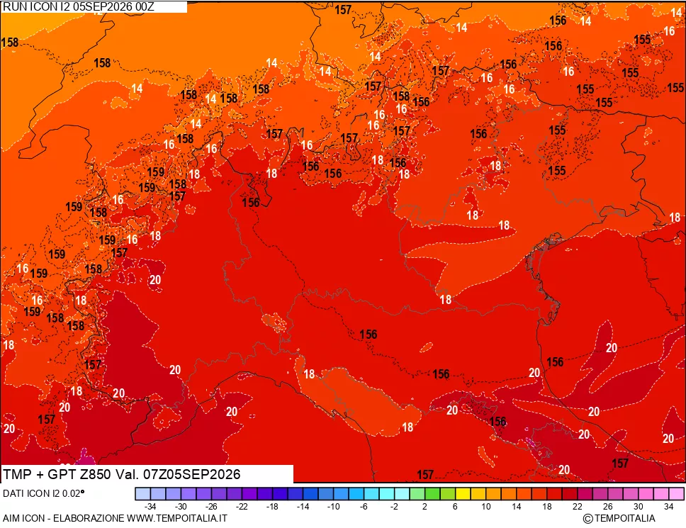 mappa 850 hPa Temp + GPT