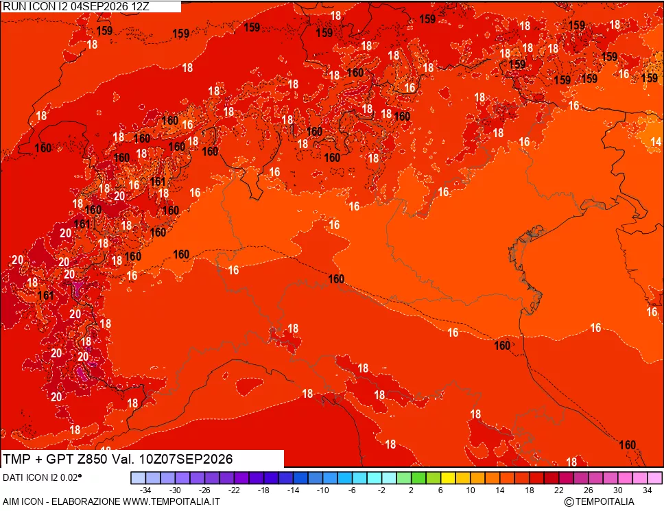 mappa 850 hPa Temp + GPT
