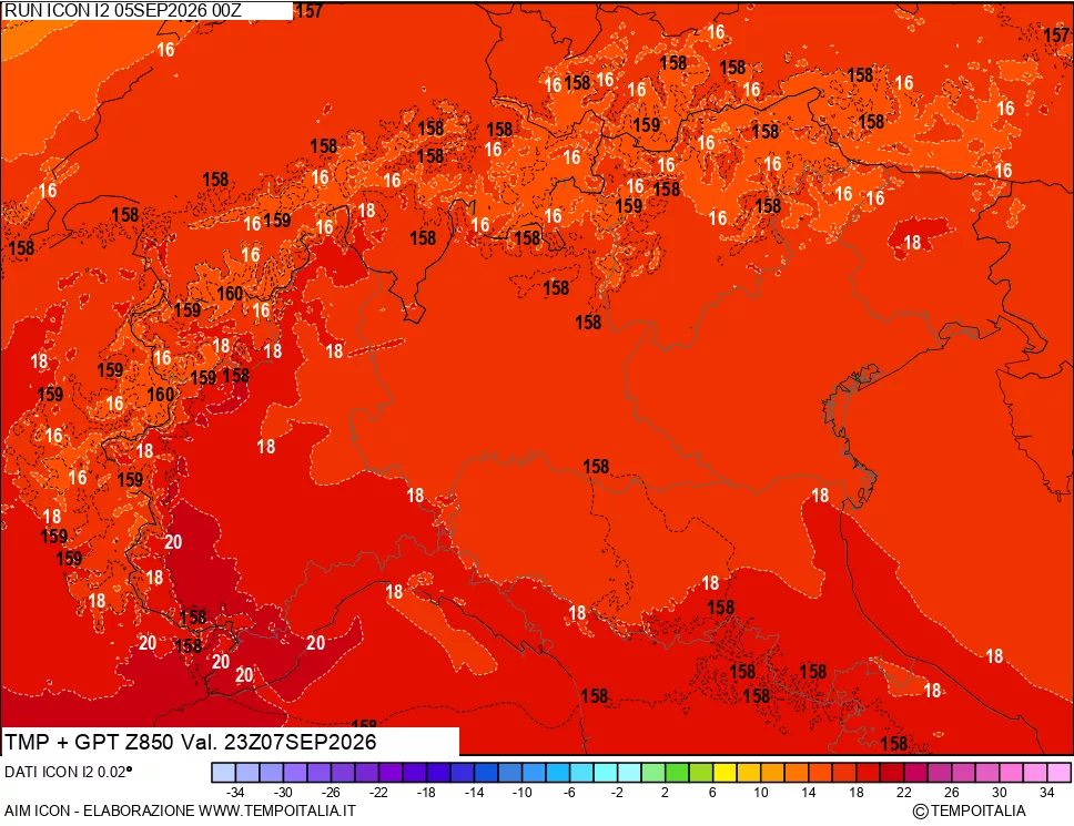 mappa 850 hPa Temp + GPT