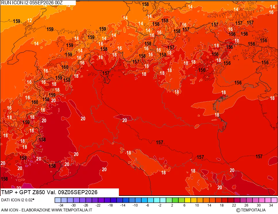 mappa 850 hPa Temp + GPT