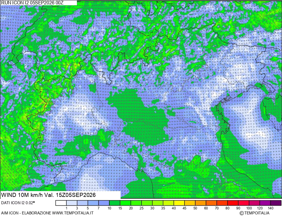 mappa 10 m Vento forza e direzione