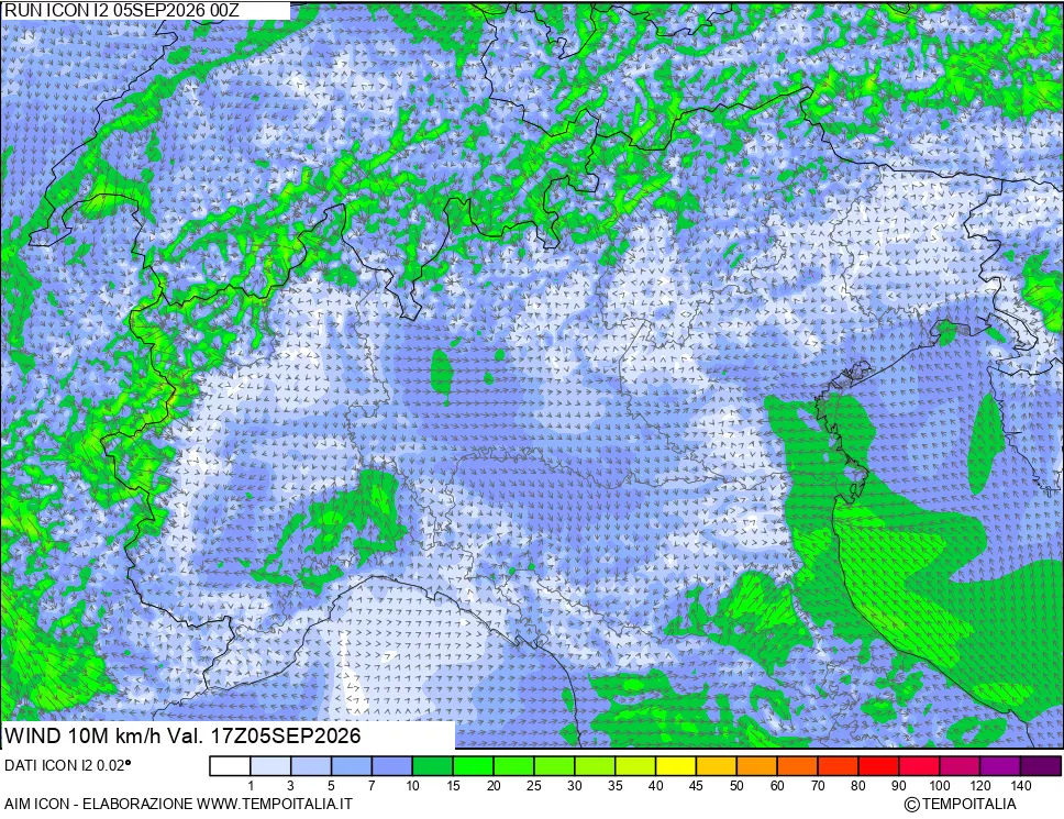 mappa 10 m Vento forza e direzione