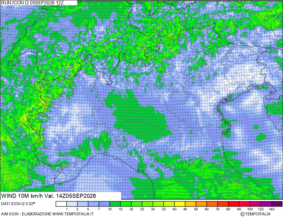 mappa 10 m Vento forza e direzione