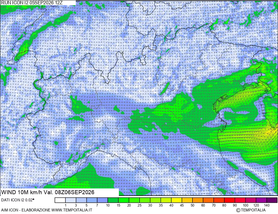 mappa 10 m Vento forza e direzione