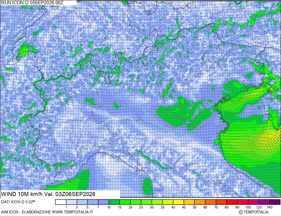 mappa 10 m Vento forza e direzione