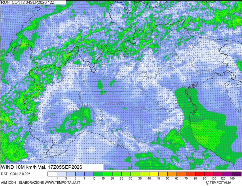 mappa 10 m Vento forza e direzione