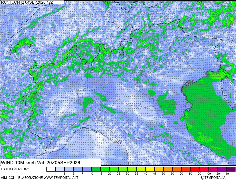 mappa 10 m Vento forza e direzione