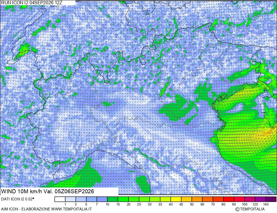 mappa 10 m Vento forza e direzione
