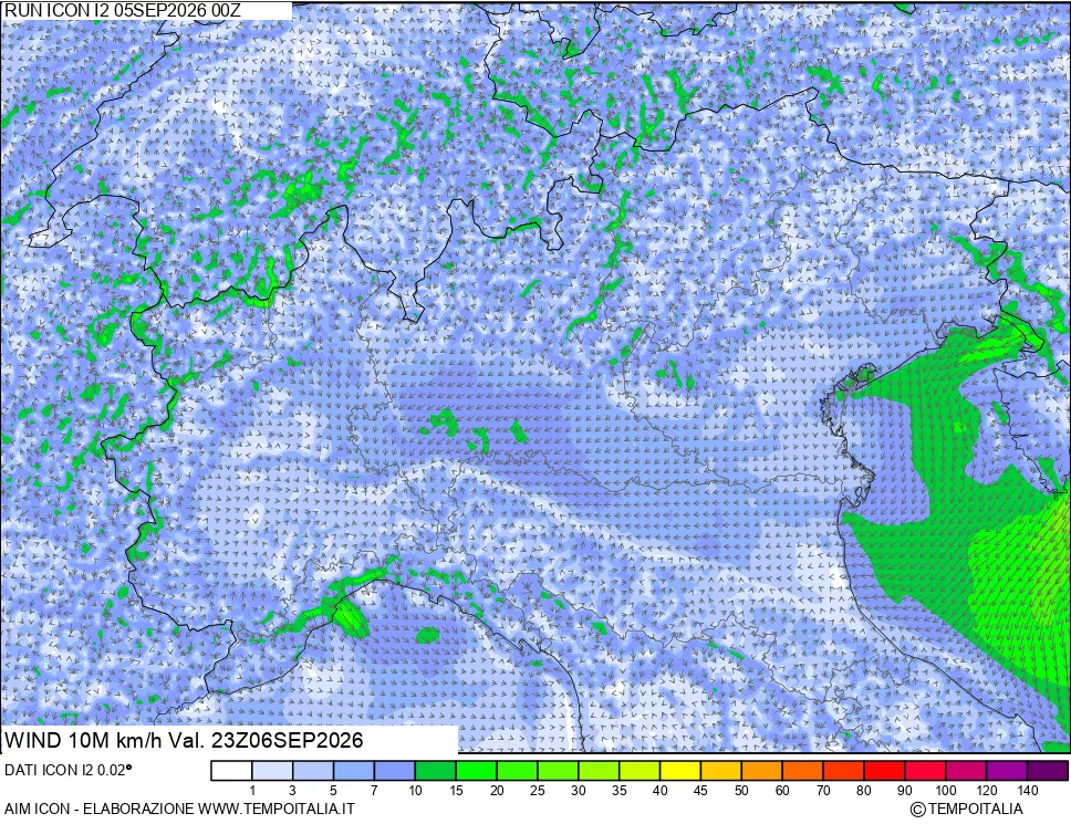mappa 10 m Vento forza e direzione