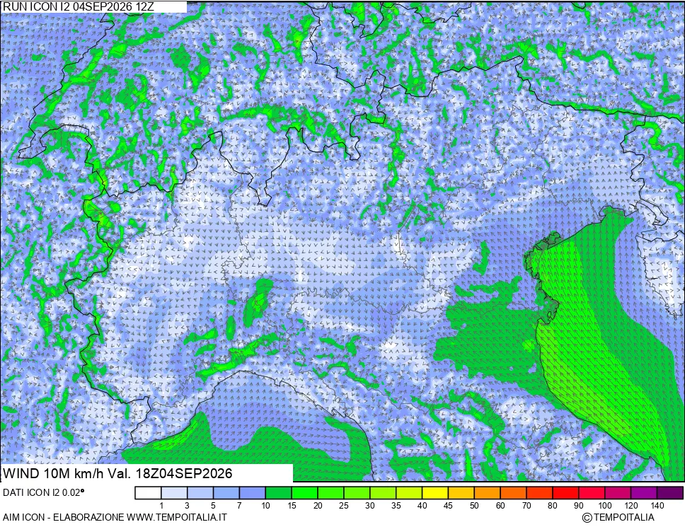 mappa 10 m Vento forza e direzione
