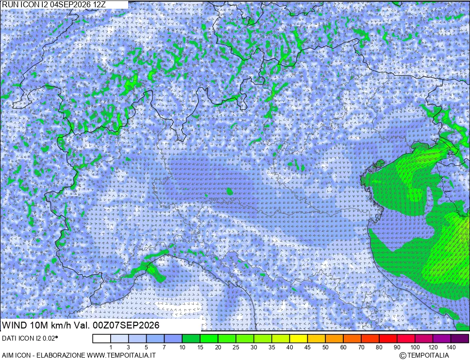mappa 10 m Vento forza e direzione
