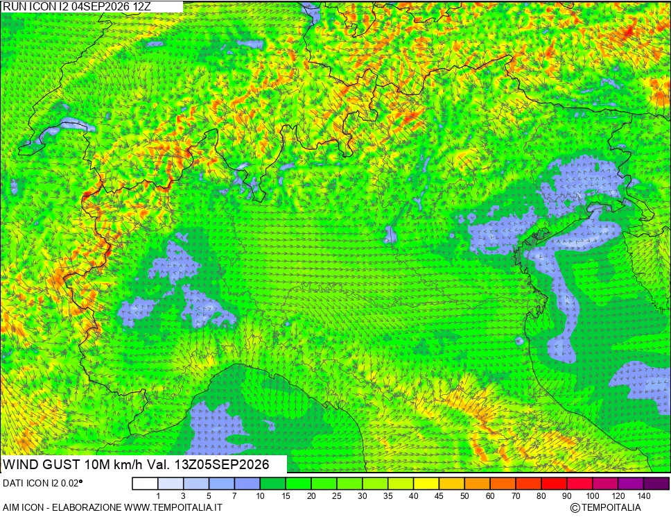 mappa 10 m Vento raffica massima