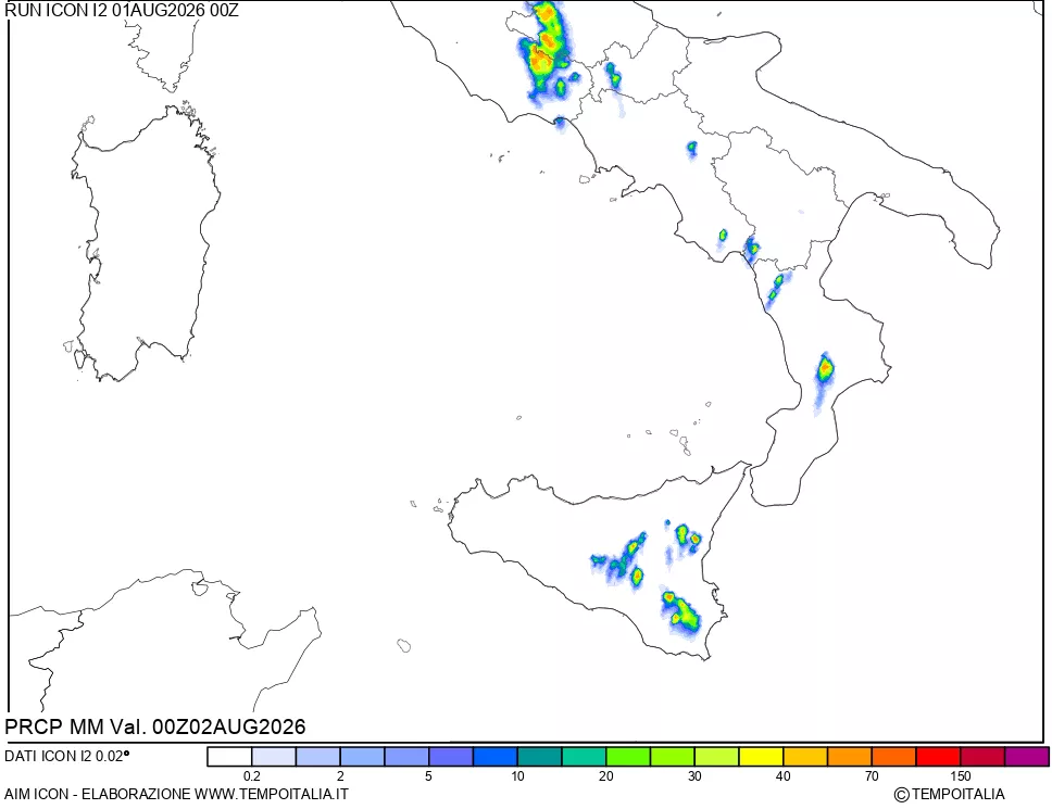 mappa Precipitazioni 24 ore precedenti