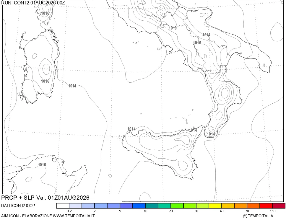 mappa Precipitazioni e pressione SLM