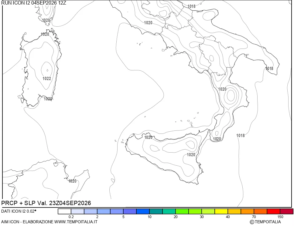 mappa Precipitazioni e pressione SLM