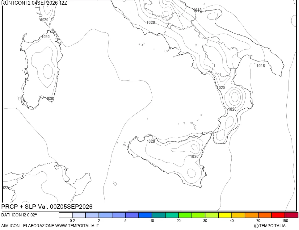 mappa Precipitazioni e pressione SLM