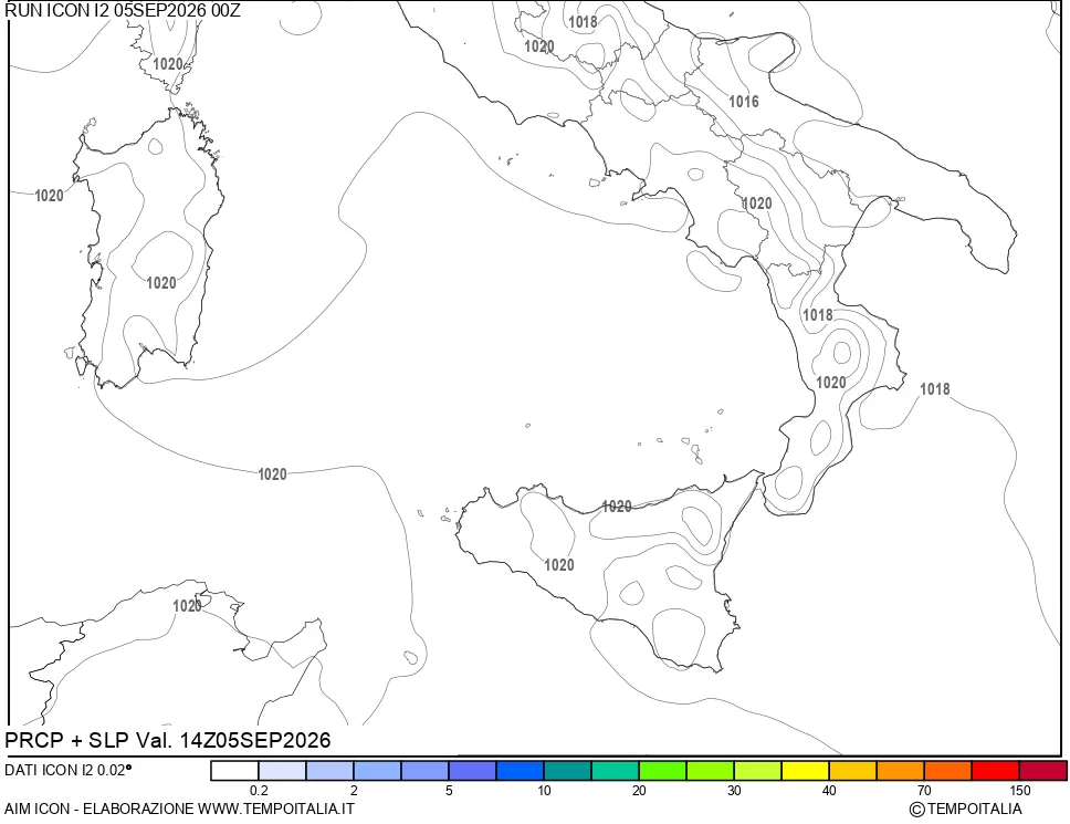 mappa Precipitazioni e pressione SLM