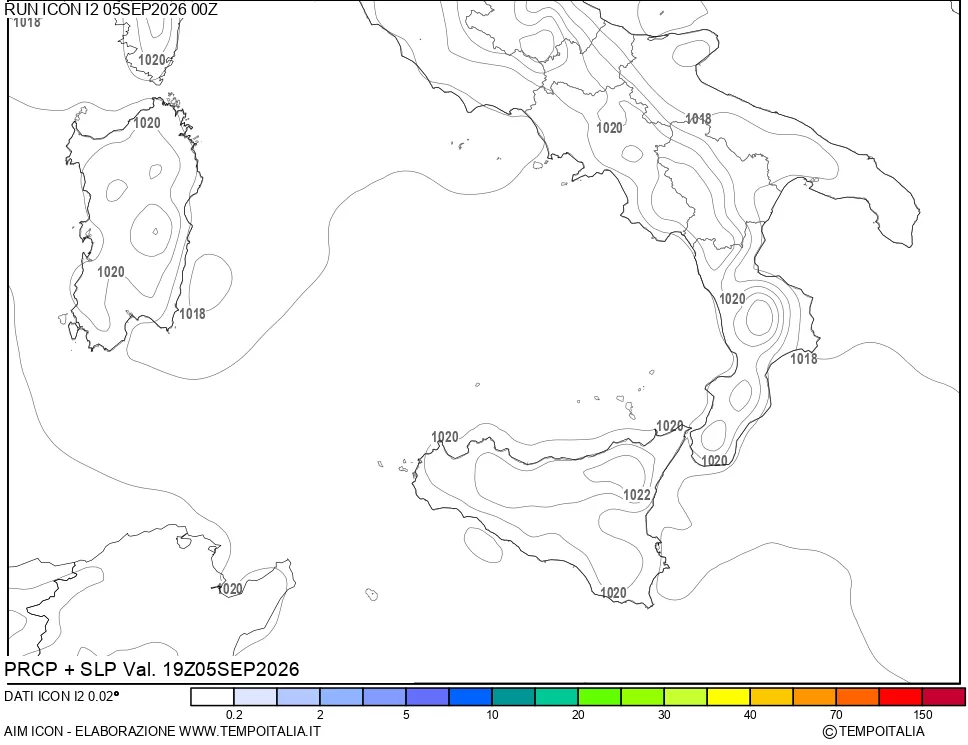 mappa Precipitazioni e pressione SLM