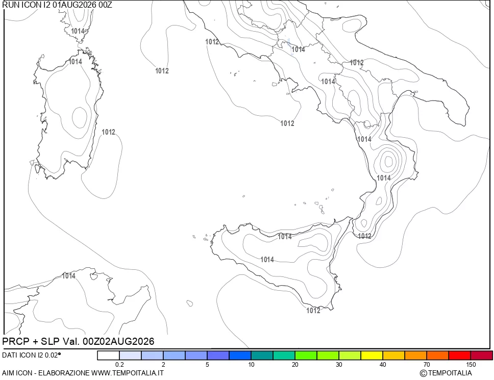 mappa Precipitazioni e pressione SLM